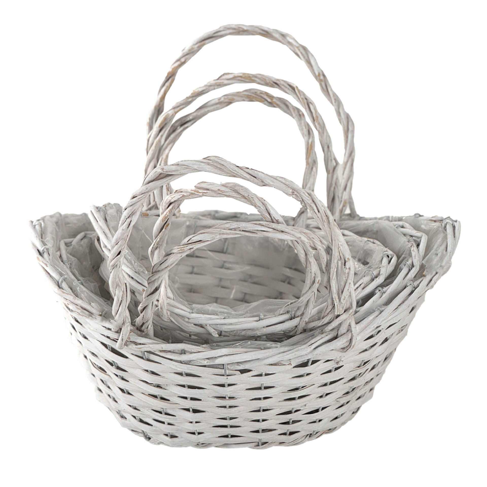 Корзина плетеная (ива), 40x26xH19/28 см - 26x16xH14/21 см, набор (3 шт) Светло-серый