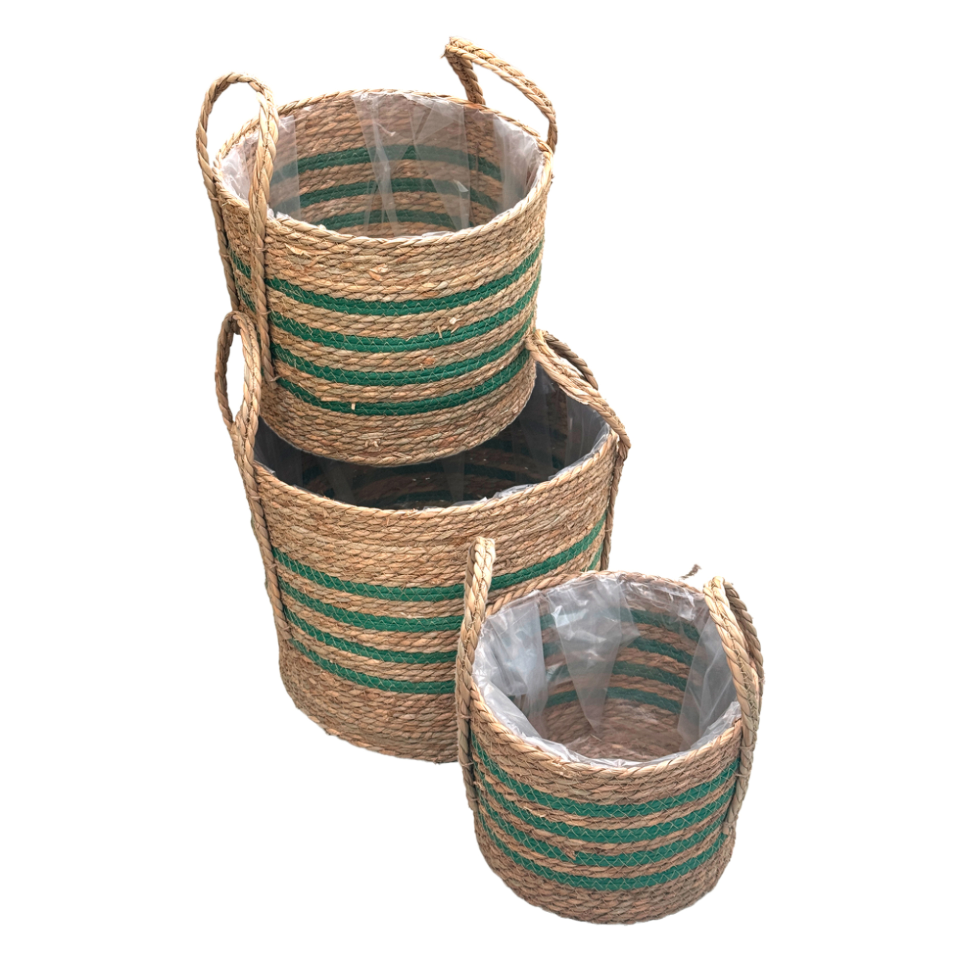 Корзина плетеная (водоросли), D26xH24 см - D36xH34 см, набор (3 шт) Зеленый-натуральный