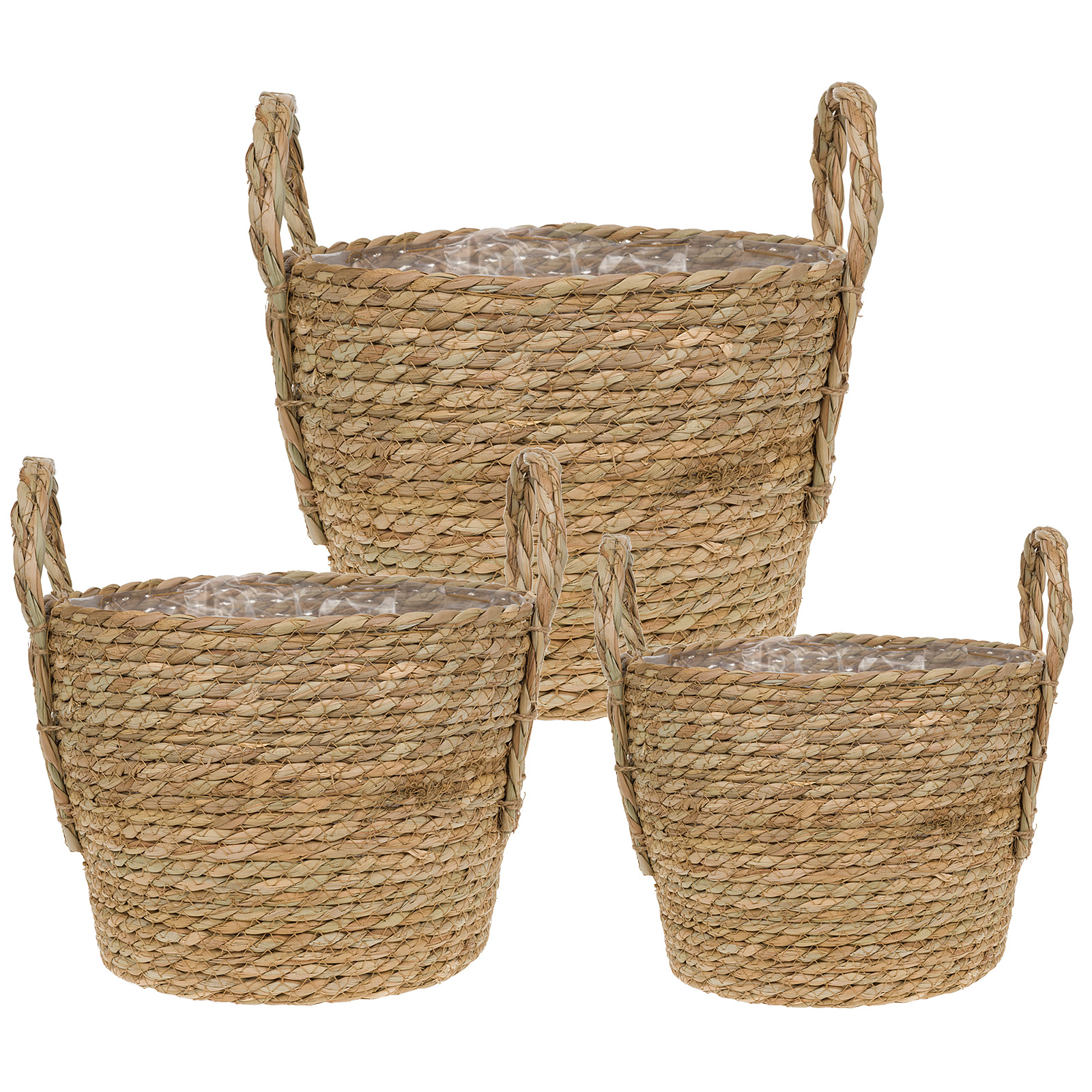 Корзина плетеная (трава), D31xH25,5 см - D22xH15,5 см, набор (3 шт) Натуральный