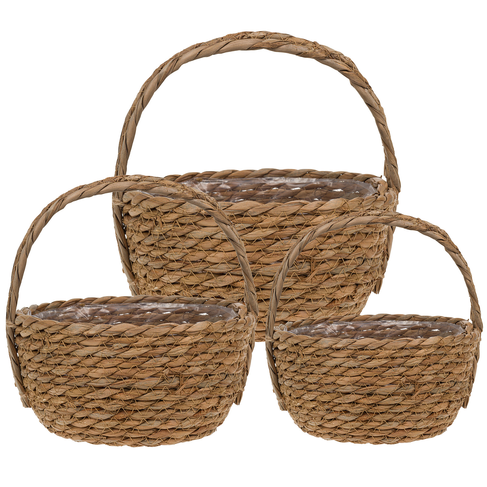 Корзина плетеная (водоросли), 22x12xH18 см - 15x9xH12 см, набор (3 шт) Натуральный