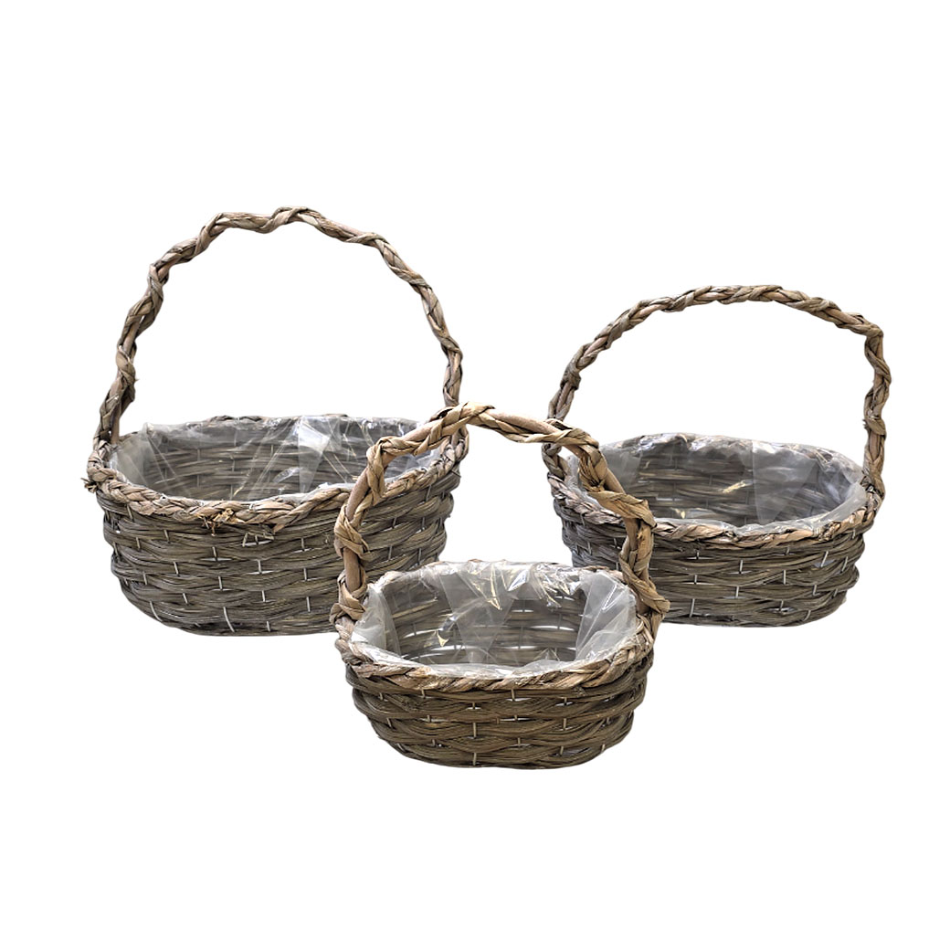 Корзина плетеная "Кант" (ива), 35x27xH14/36 см - 23x16xH10/27 см, набор (3 шт) Коричневый-серый