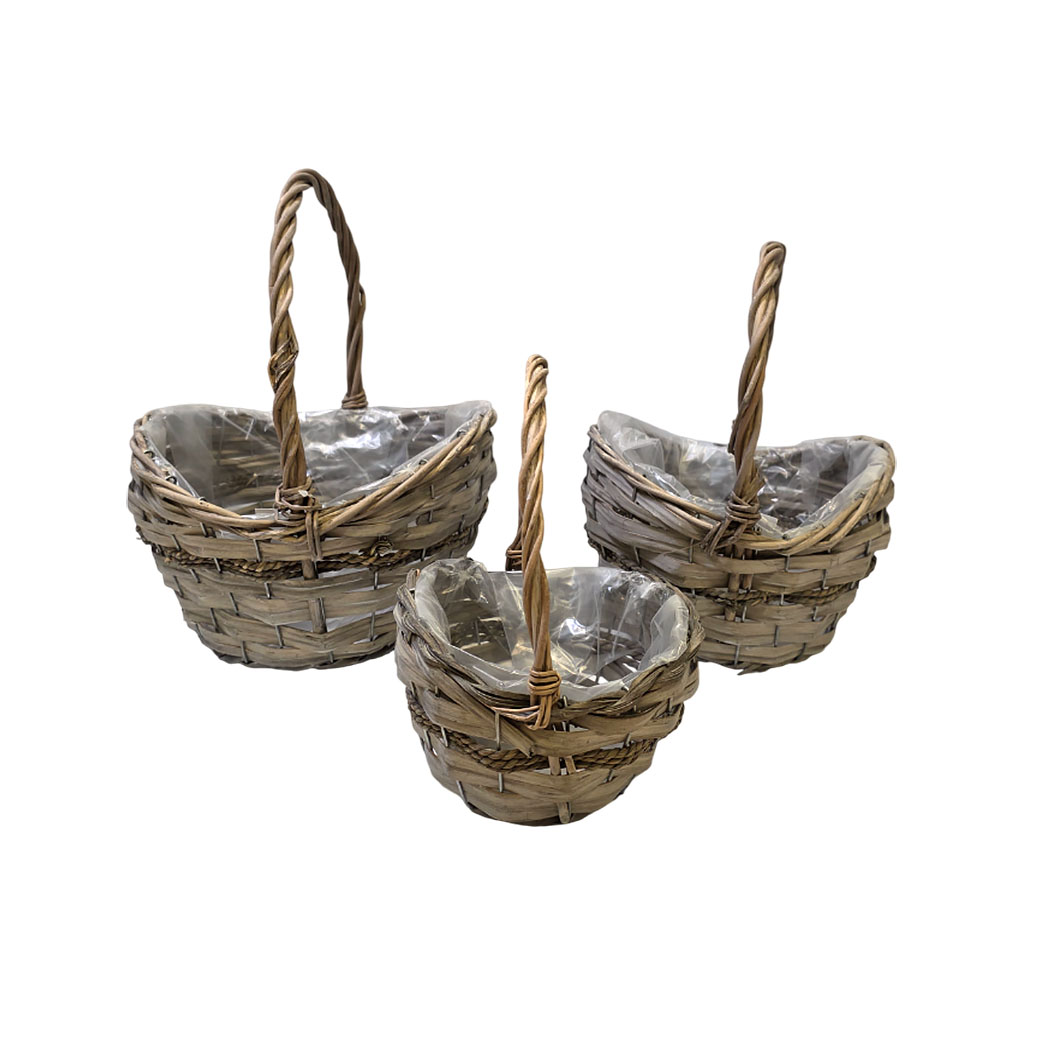 Корзина плетеная "Кант" (ива), D25xH18/33 см - D17xH13/24 см, набор (3 шт) Светло-серый