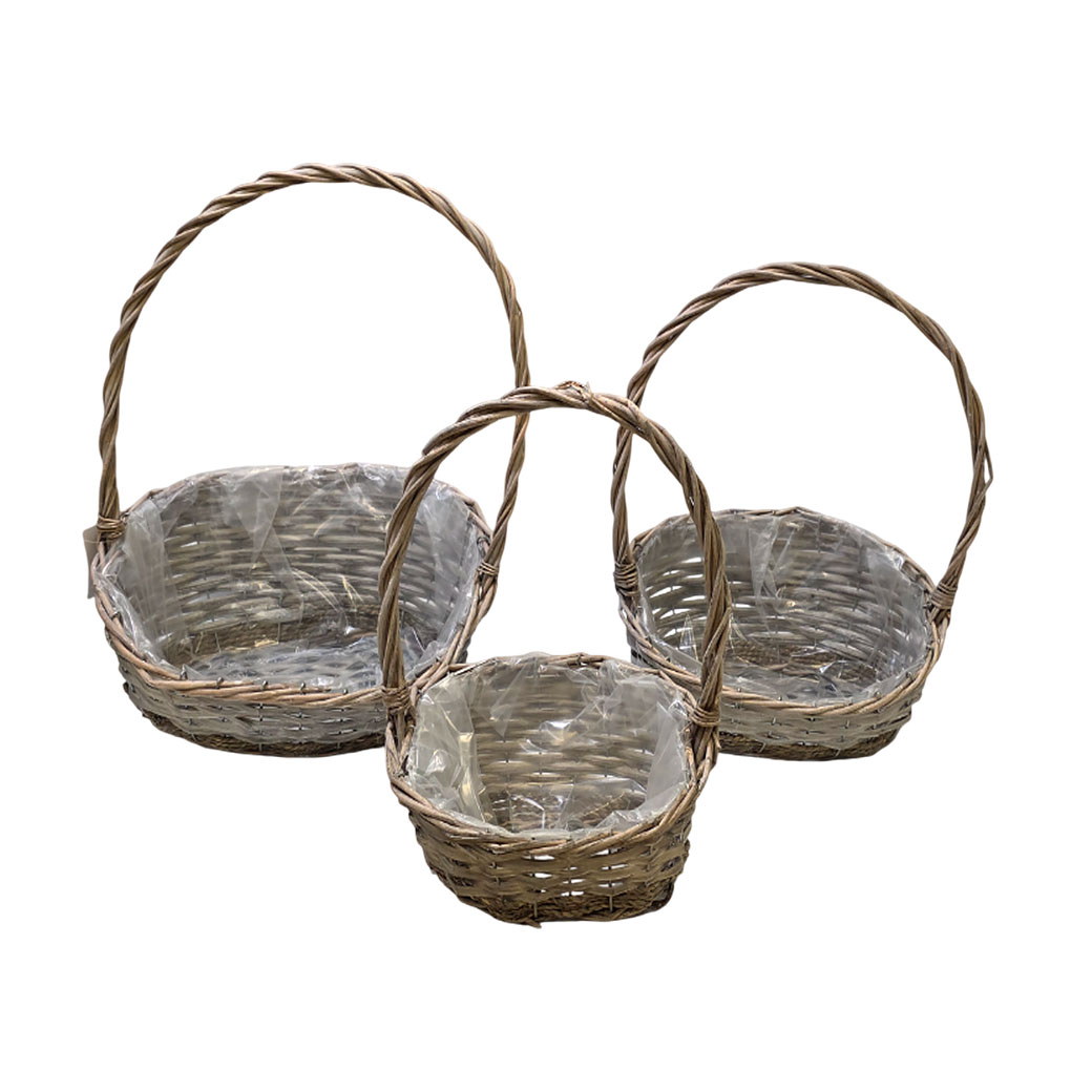 Корзина плетеная "Кант" (ива), 34x27xH16/40 см - 23x16xH12/31 см, набор (3 шт) Светло-серый