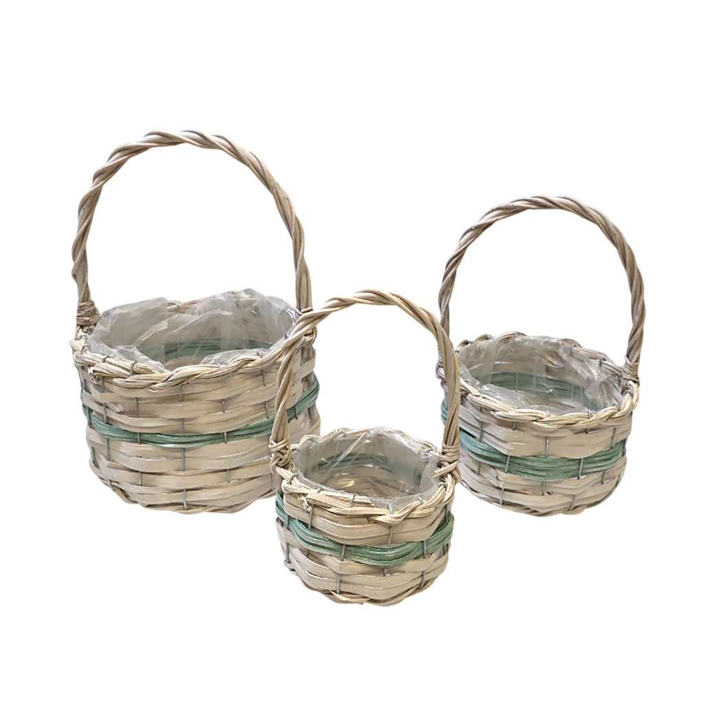 Корзина плетеная (ива), D22xH13/30 см - D13xH8/22 см, набор (3 шт) Коричневый