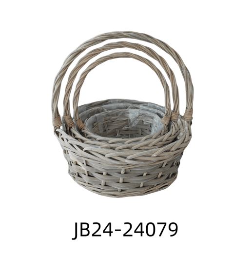 Корзина плетеная (ива), D32xH14/37 см - D21xH11/28 см, набор (3 шт) Серый