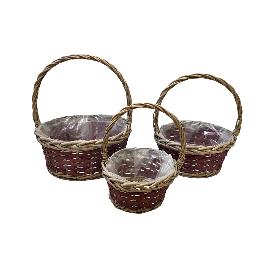 Корзина плетеная "Кант" (ива), D33xH15/37 см - D20xH11/29 см, набор (3 шт) Бордовый
