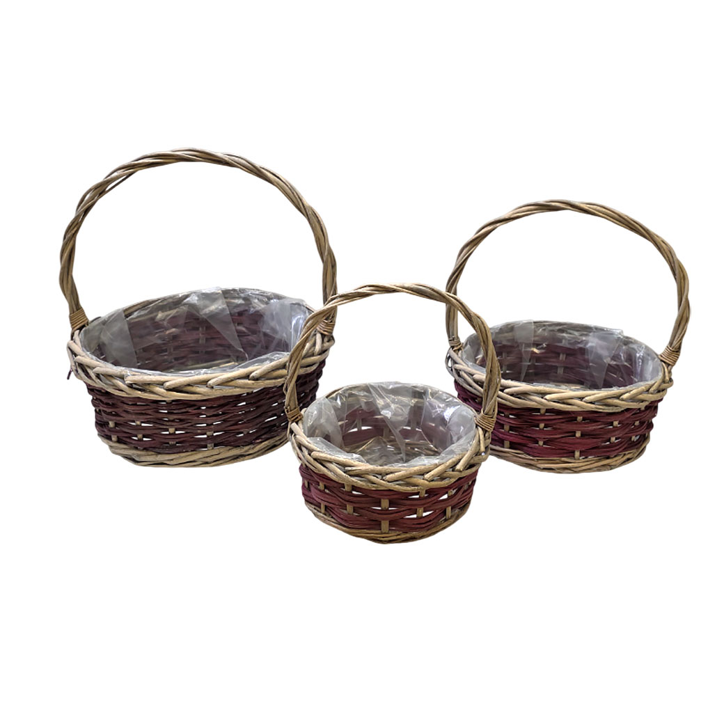 Корзина плетеная "Кант" (ива), 35x32xH14/37 см - 25x21xH11/29 см, набор (3 шт) Красный