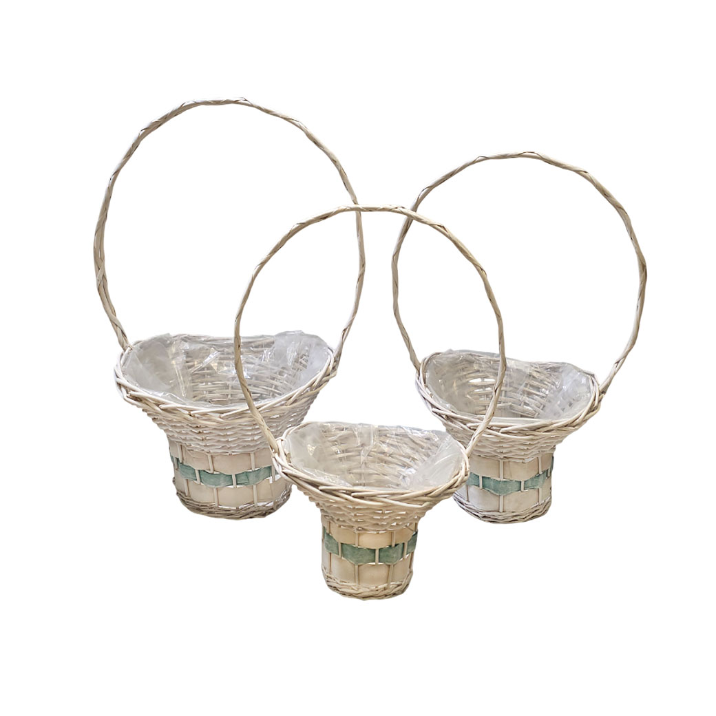 Корзина плетеная (ива), 33x29xH25/60 см - 25x21xH19/48 см, набор (3 шт) Белый-сиреневый