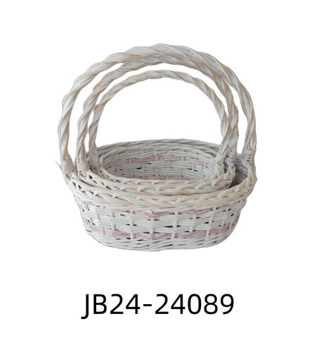 Корзина плетеная (ива), 37x27xH14/38 см - 25x17xH11/30 см, набор (3 шт) Белый-розовый