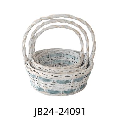 Корзина плетеная (ива), D35xH13/35 см - D24xH10/26 см, набор (3 шт) Белый-голубой