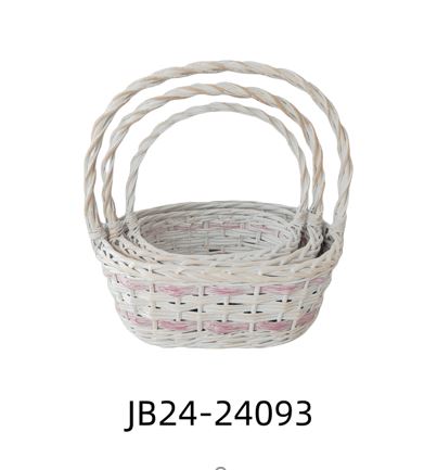 Корзина плетеная (ива), 37x28xH15/40 см - 25x19xH12/31 см, набор (3 шт) Белый-розовый