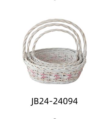 Корзина плетеная (ива), 37x30xH13/35 см - 27x21xH11/27 см, набор (3 шт) Белый-розовый