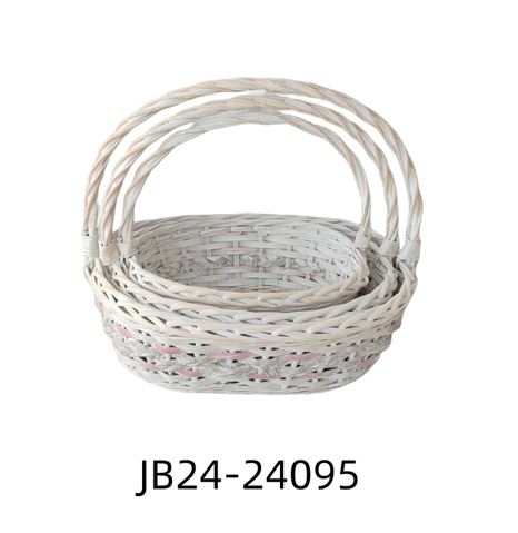 Корзина плетеная (ива), 38x33xH13/34 см - 28x22xH10/27 см, набор (3 шт) Белый-розовый