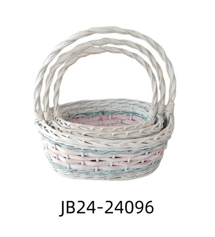 Корзина плетеная (ива), 37x30xH14/38 см - 27x19xH11/29 см, набор (3 шт) Белый-розовый