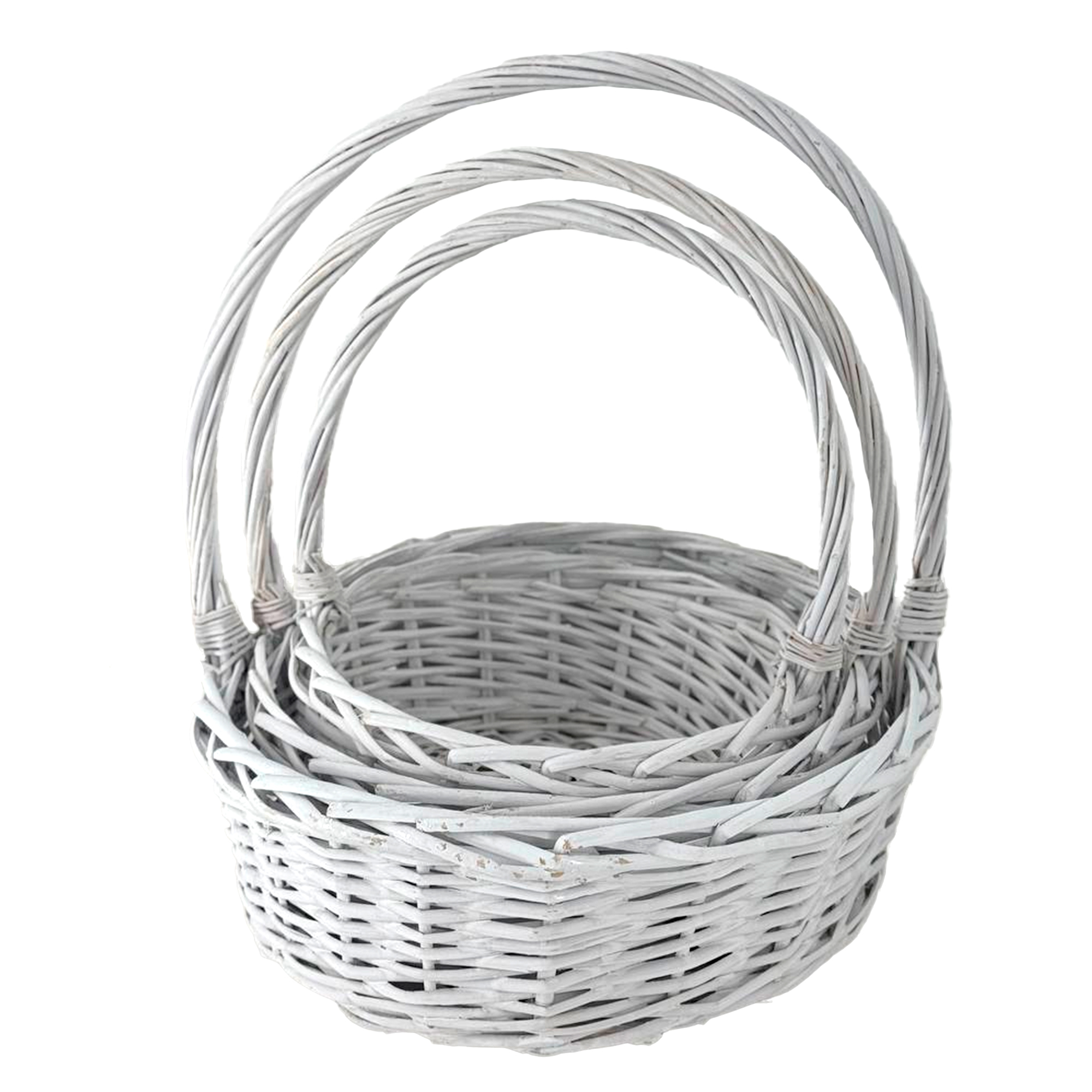 Корзина плетеная (ива), D27xH12/32 см - D3xH14/45 см, набор (3 шт) Белый