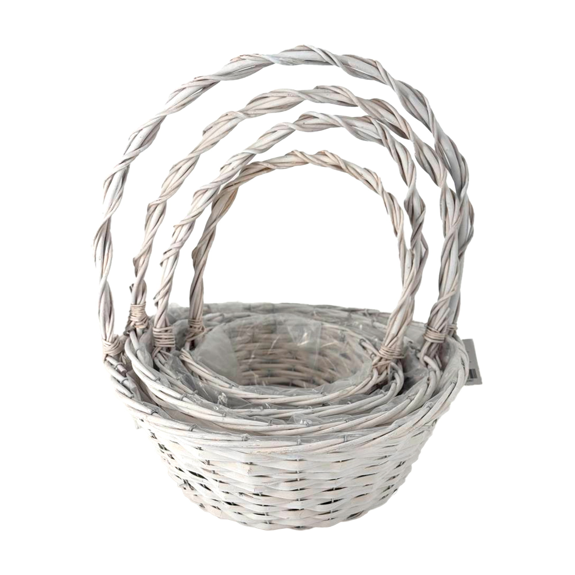 Корзина плетеная (ива), D26xH12/34  см - D45xH18/49 см, набор (4 шт) Белый