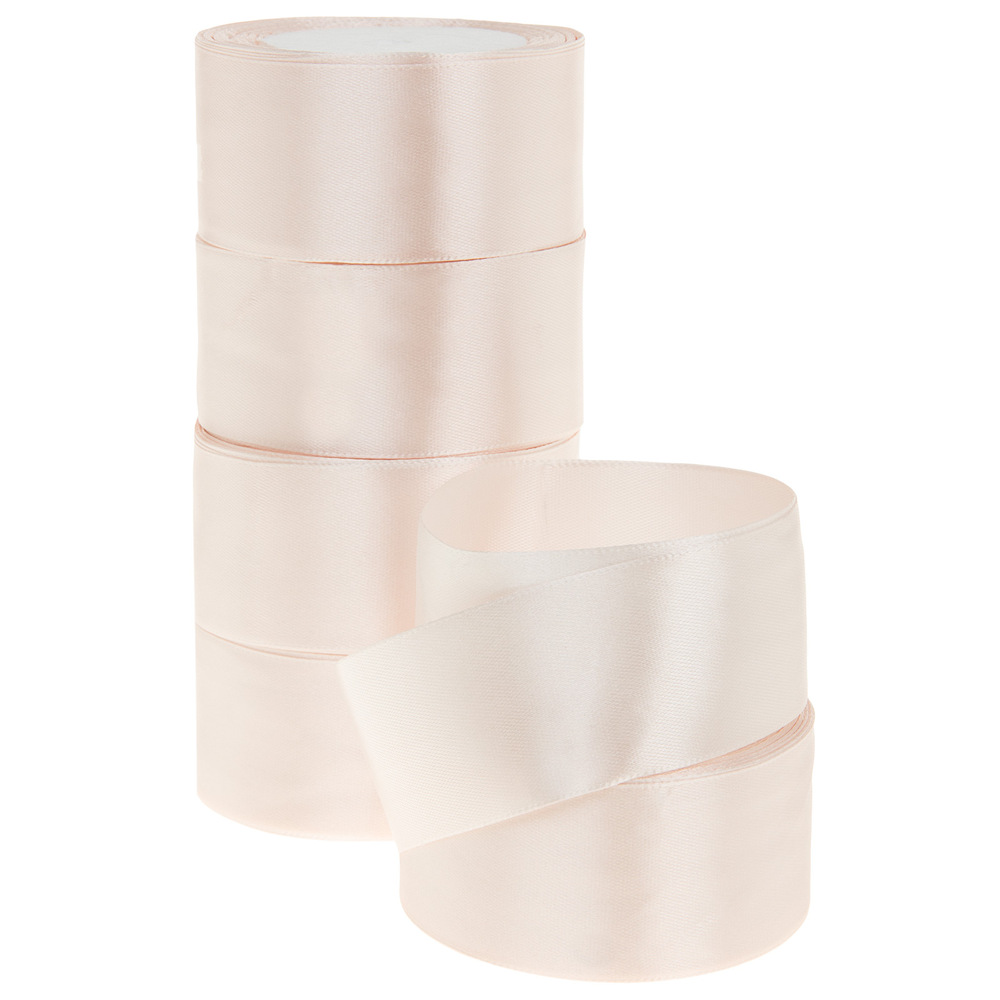Лента атлас, 40 ммx25 ярд Кремовый- розовый