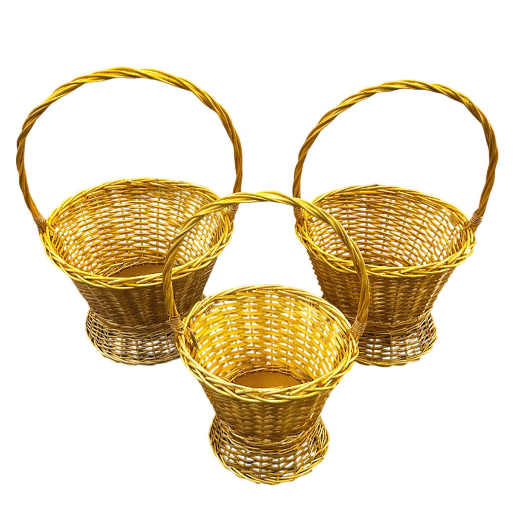 Корзина плетеная (ива), D47xH33/73 см - D34xH28/60 см, набор (3 шт) Натуральный