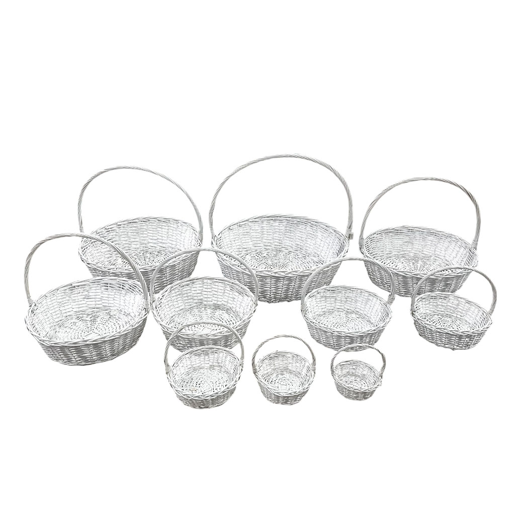 Корзина плетеная (ива), D84xH29/83 см - D22xH10/26 см, набор (10 шт) Белый