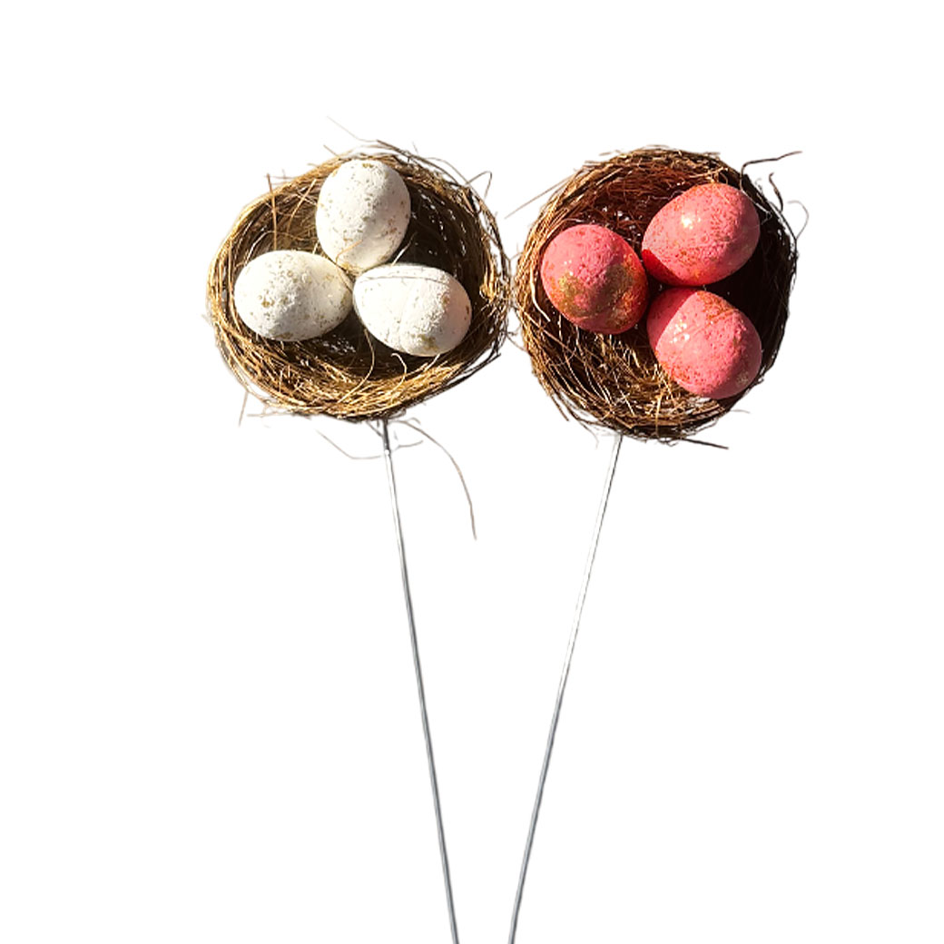 Гнездо декоративное с яйцами на вставке (пластик, трава), D6xH24 см, набор (2 шт), в асс. В ассортим