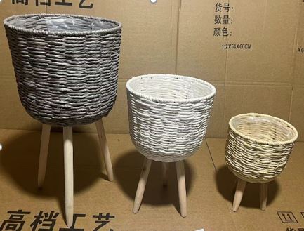 Кашпо плетеное (трава), D20,5xH19/34 см - D25xH22,5/59 см, набор (3 шт), на ножках Серый