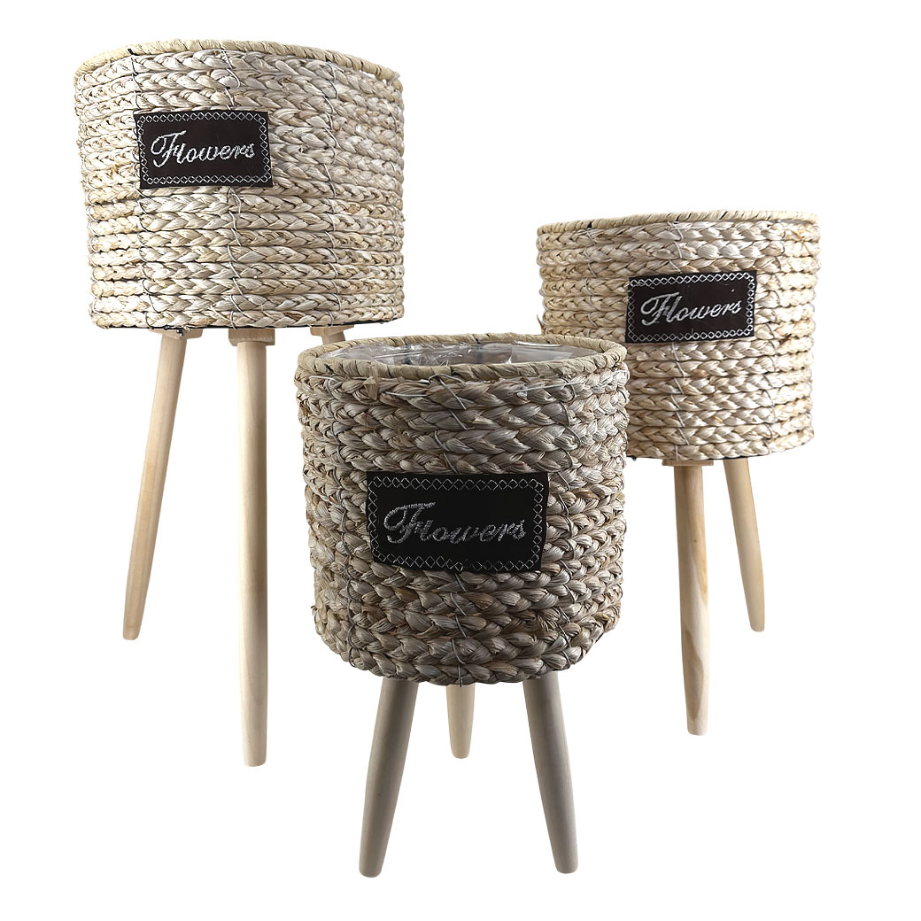 Кашпо плетеное (трава), D21xH18,5/34 см - D30xH22,5/59 см, набор (3 шт), на ножках Бежевый