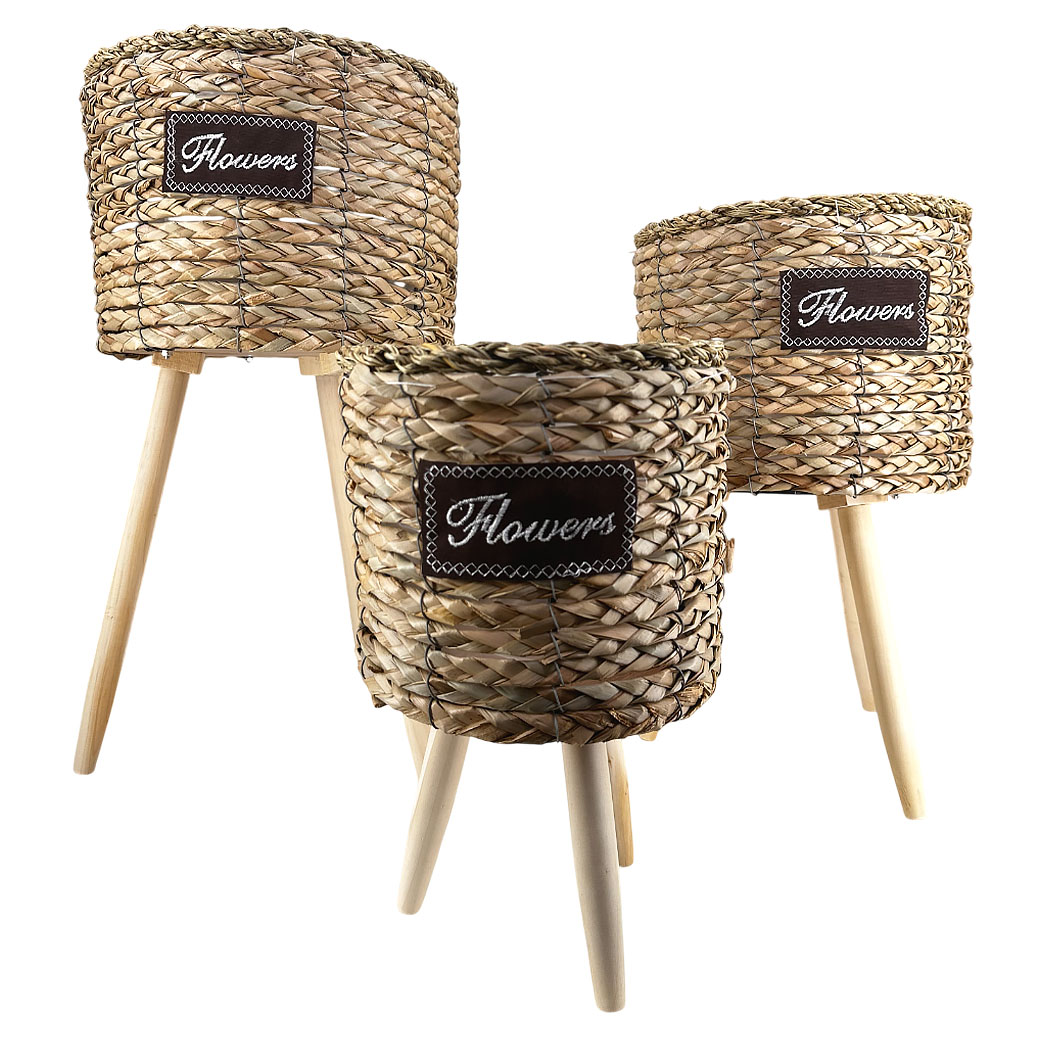 Кашпо плетеное (трава), D21xH18,5/34 см - D30xH22,5/59 см, набор (3 шт), на ножках Бежевый