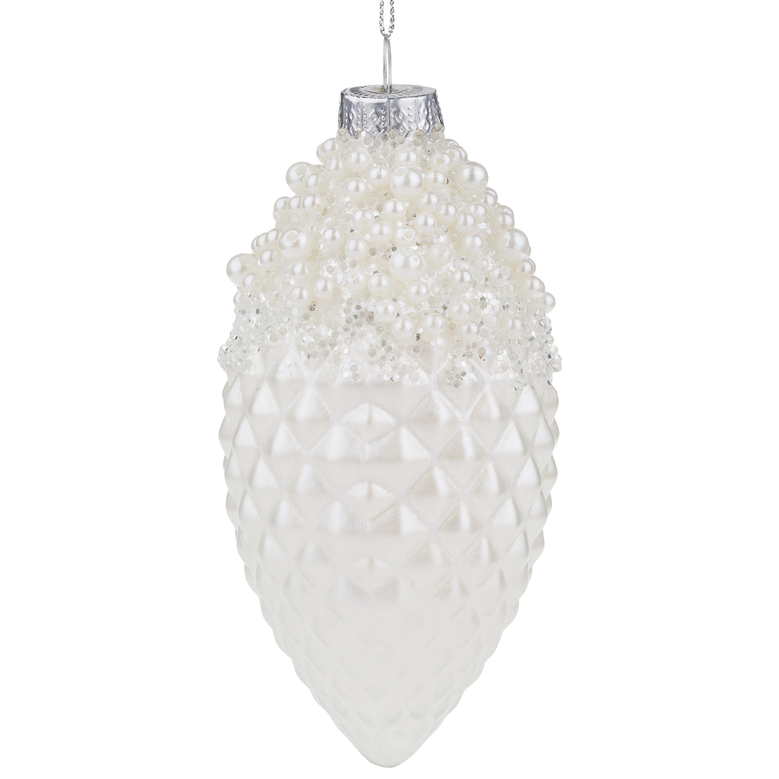 Елочная игрушка "Шишка" (стекло), 6xH15 см Белый