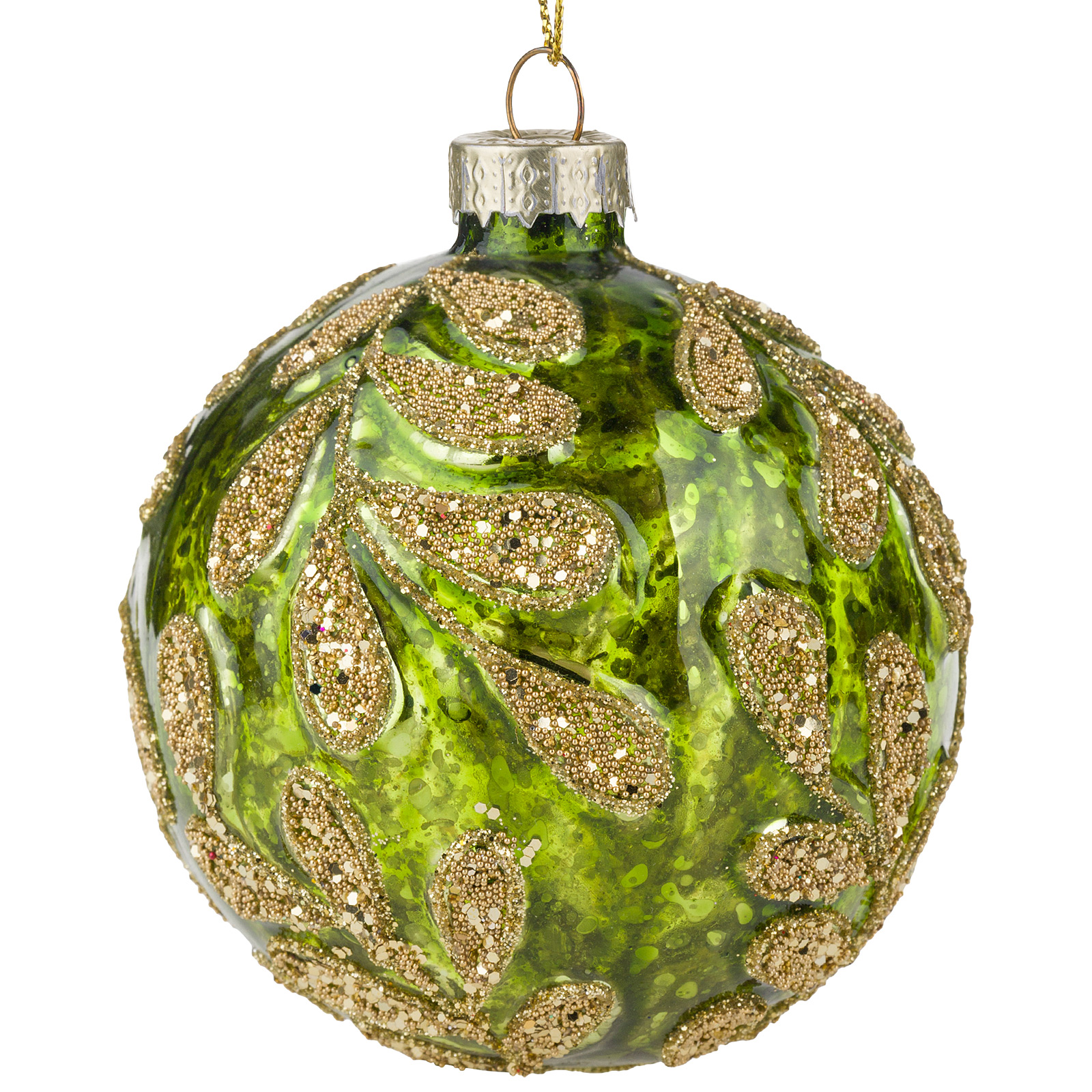 Елочная игрушка "Шар" (стекло), D8 см Зеленый-золотой