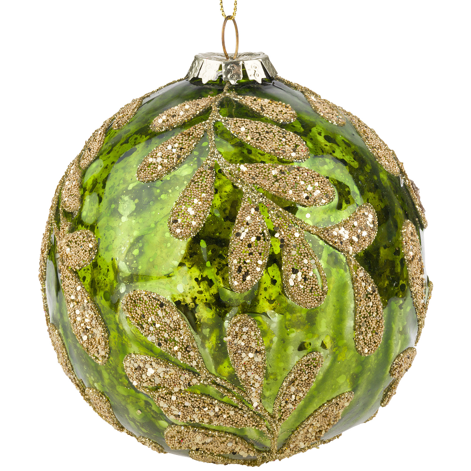 Елочная игрушка "Шар" (стекло), D10 см Зеленый-золотой