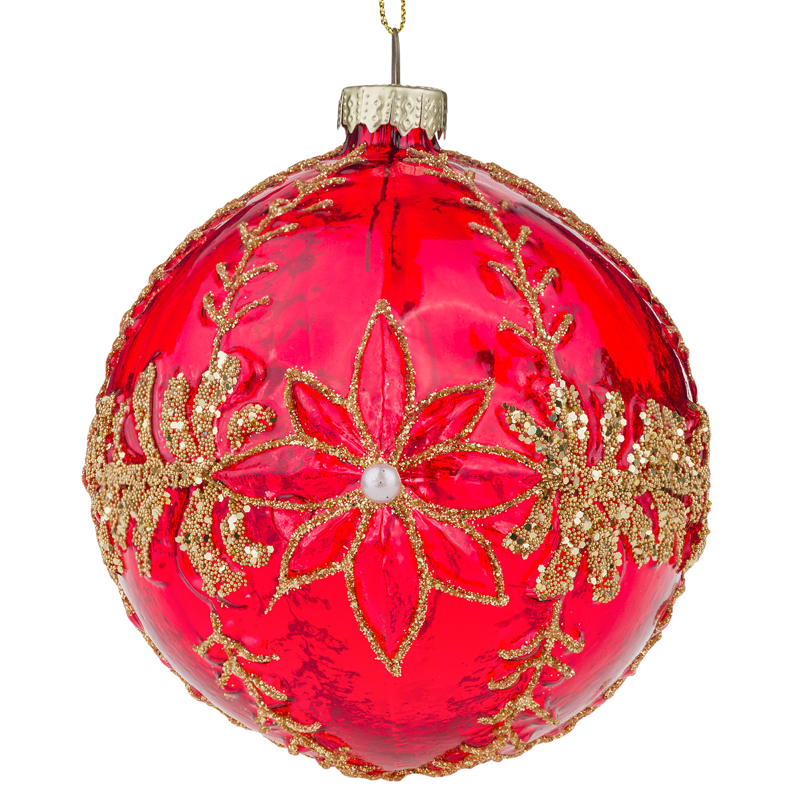 Елочная игрушка "Шар" (стекло), D10 см Золотой-красный