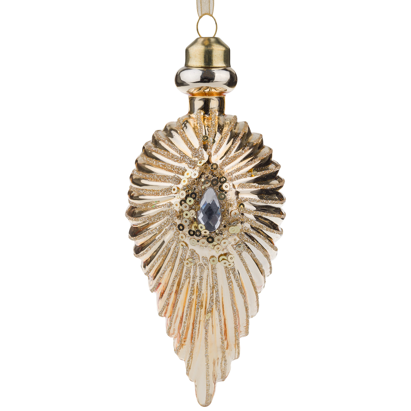 Елочная игрушка "Капля" (стекло), 7xH15 см Золотой