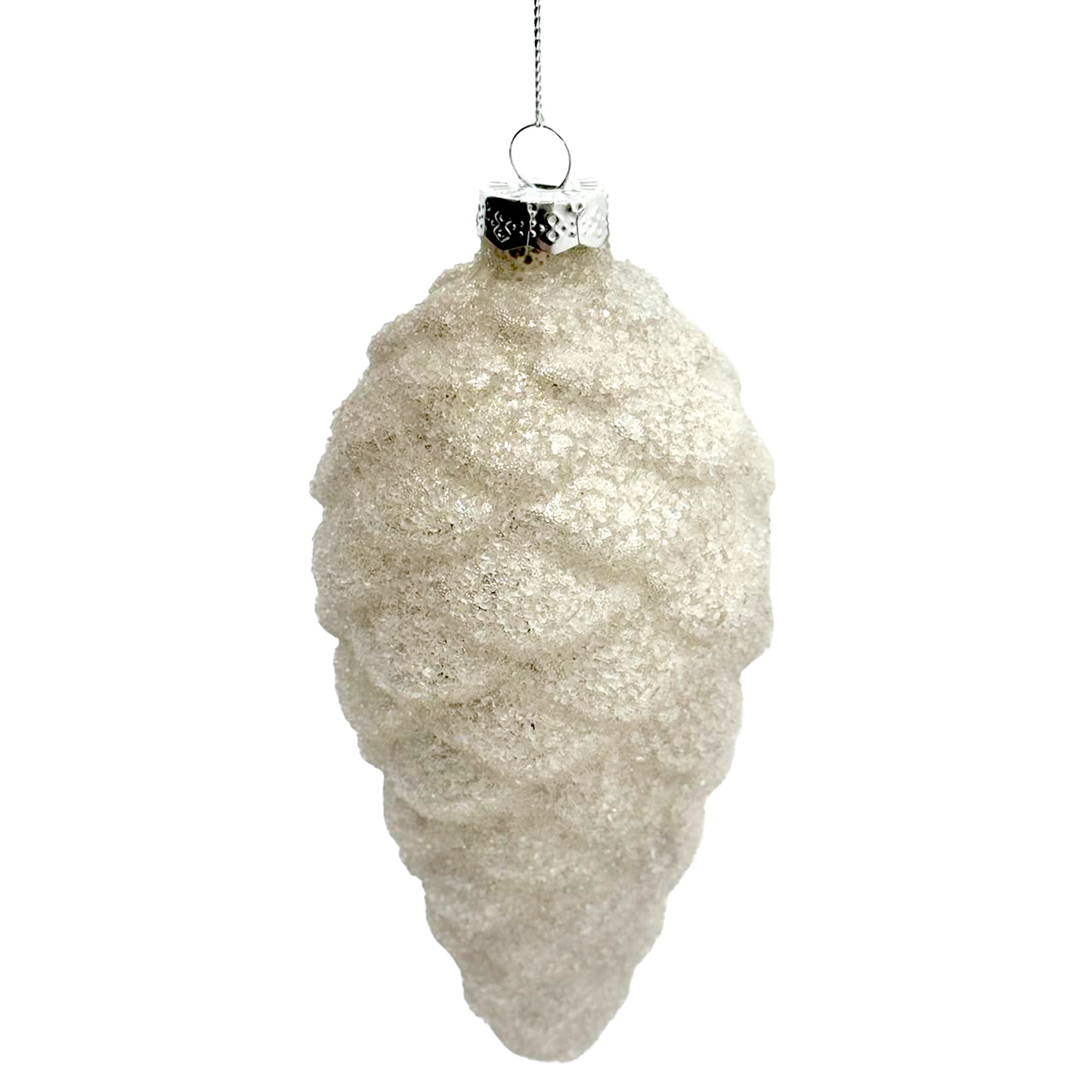 Елочная игрушка "Шишка" (стекло), 7,5xH14 см Белый блестящий