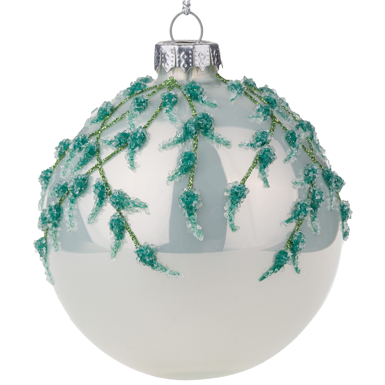 Елочная игрушка "Шар" (стекло), D8 см Белый-мятный