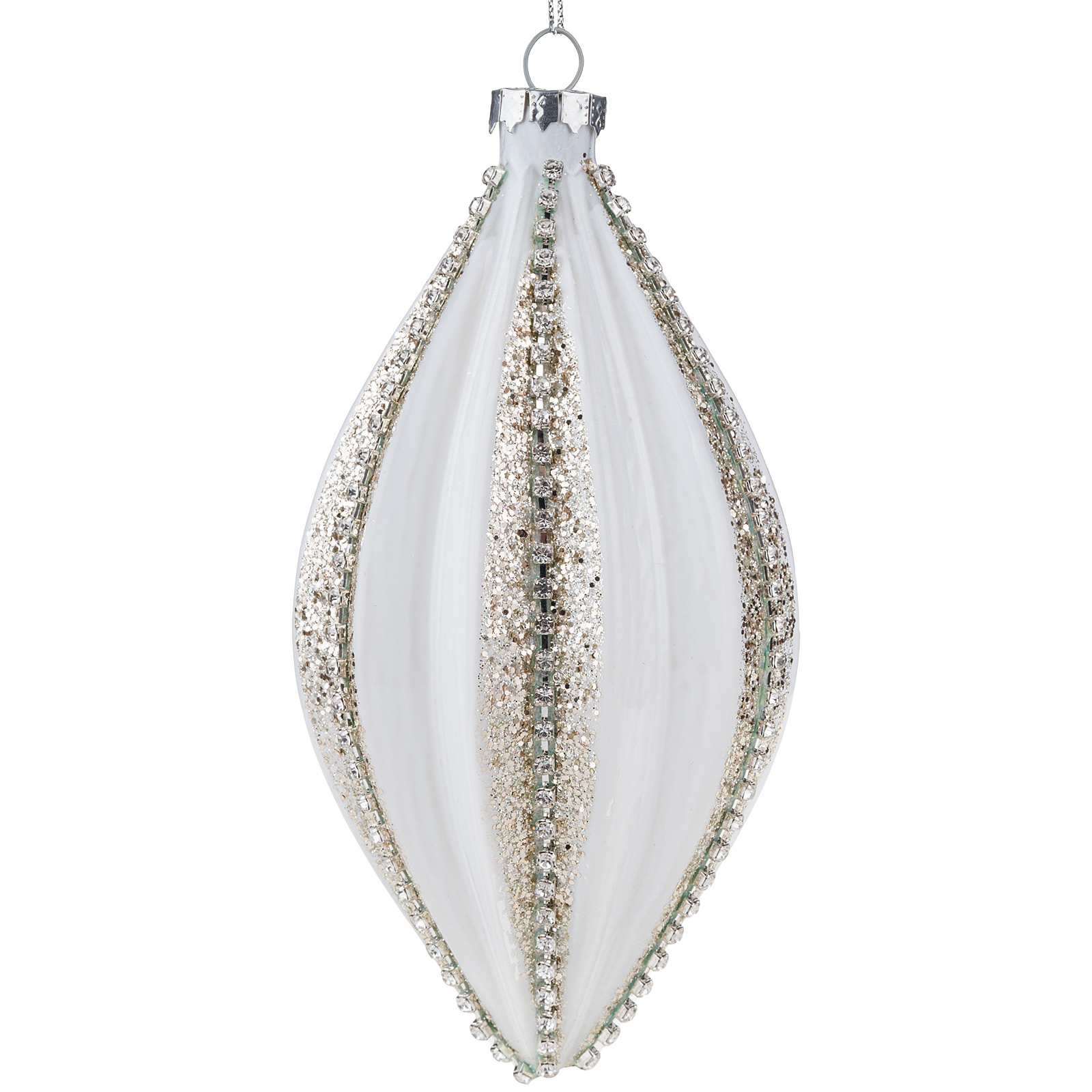 Елочная игрушка "Олива" (стекло), D8xH14 см Белый