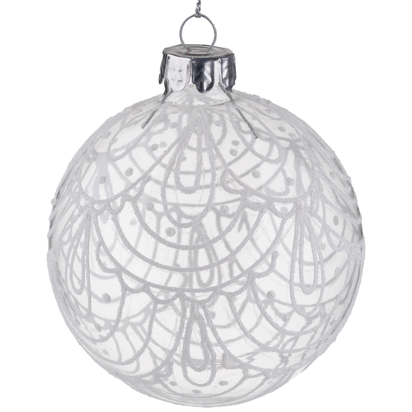Елочная игрушка "Шар" (стекло), D8 см Белый-серебряный