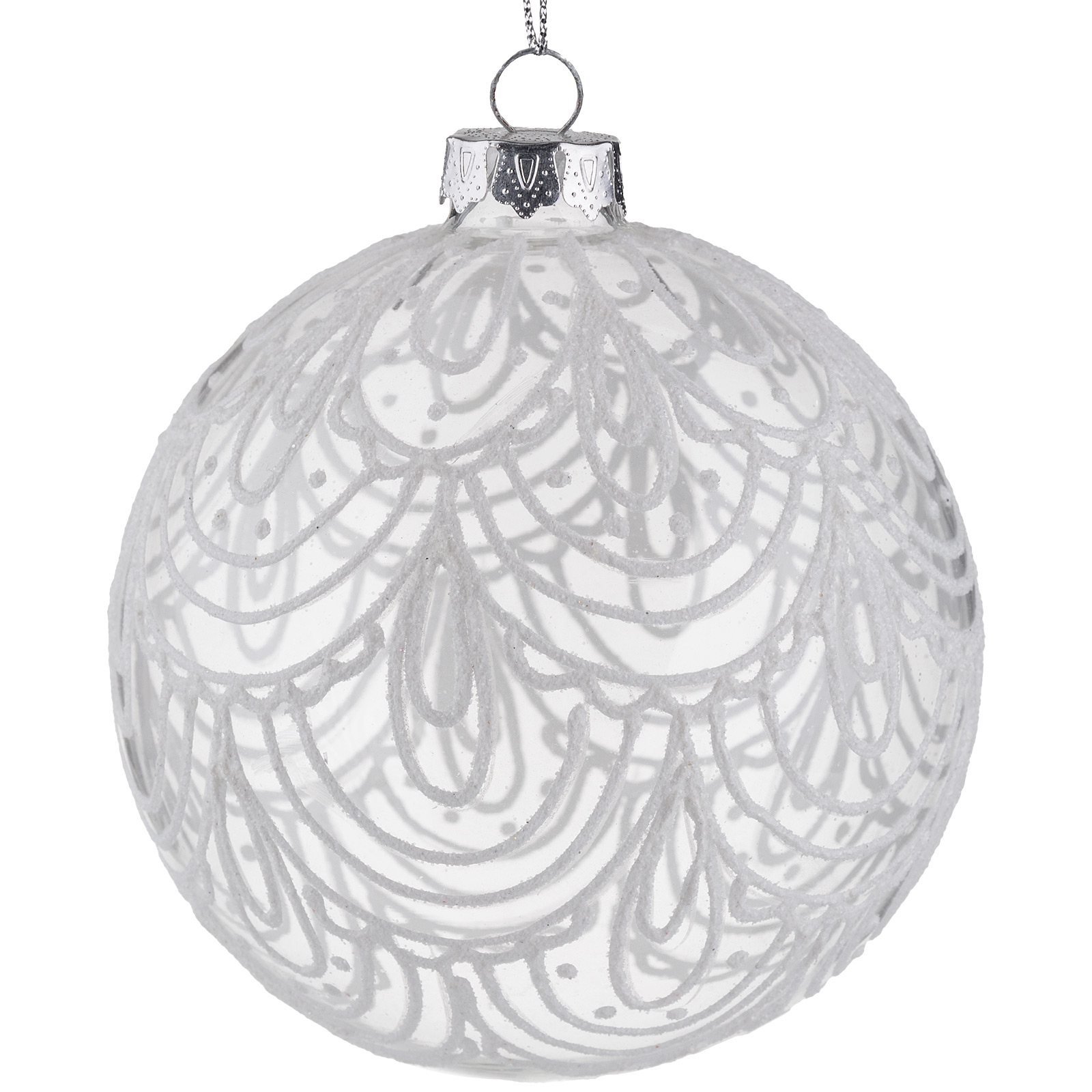 Елочная игрушка "Шар" (стекло), D10 см Белый-серебряный