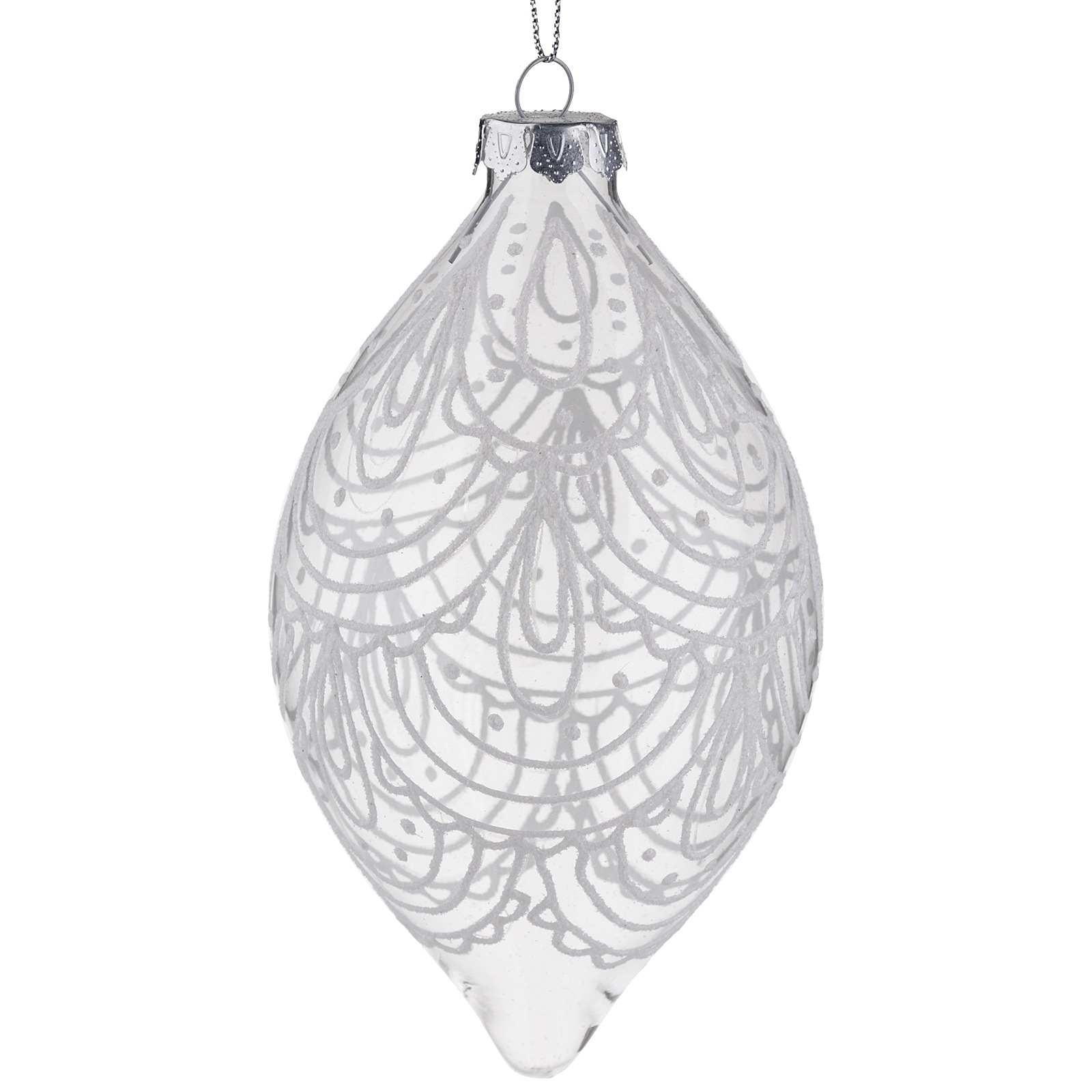 Елочная игрушка "Олива" (стекло), D8xH14 см Белый-серебряный