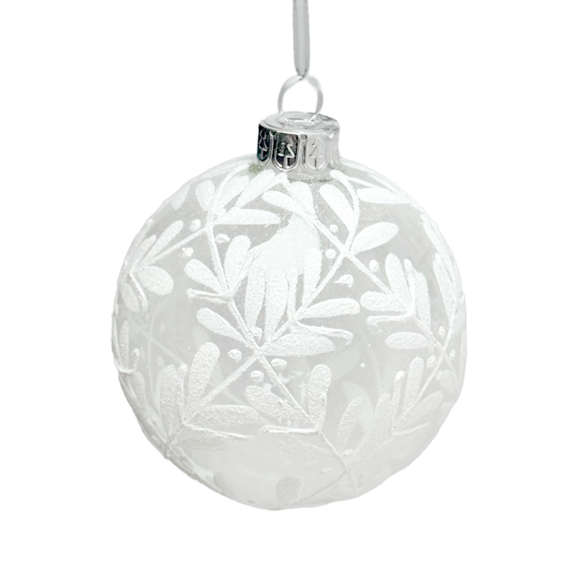 Елочная игрушка "Шар" (стекло), D8 см Белый-серебряный