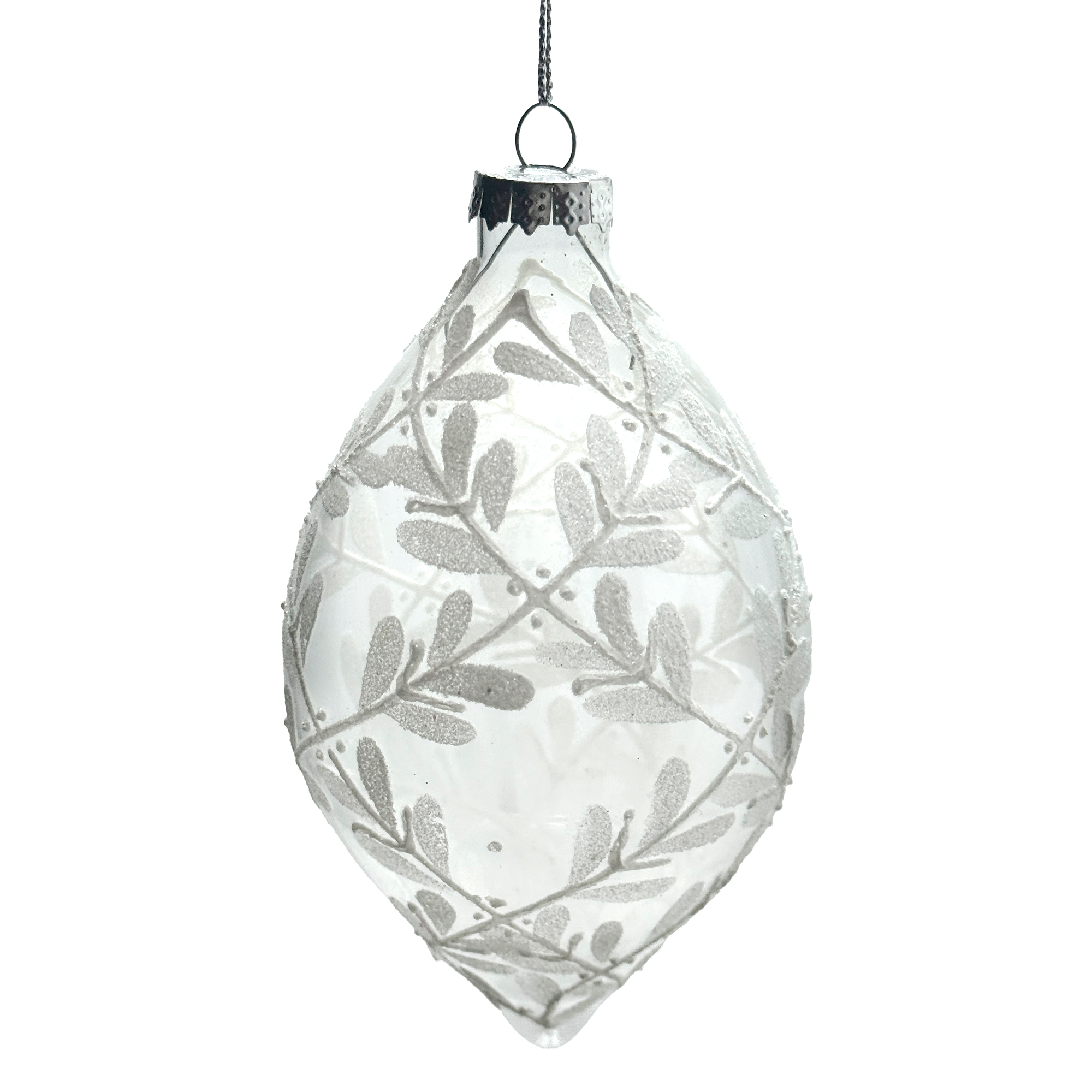 Елочная игрушка "Олива" (стекло), D8xH14 см Белый-серебряный