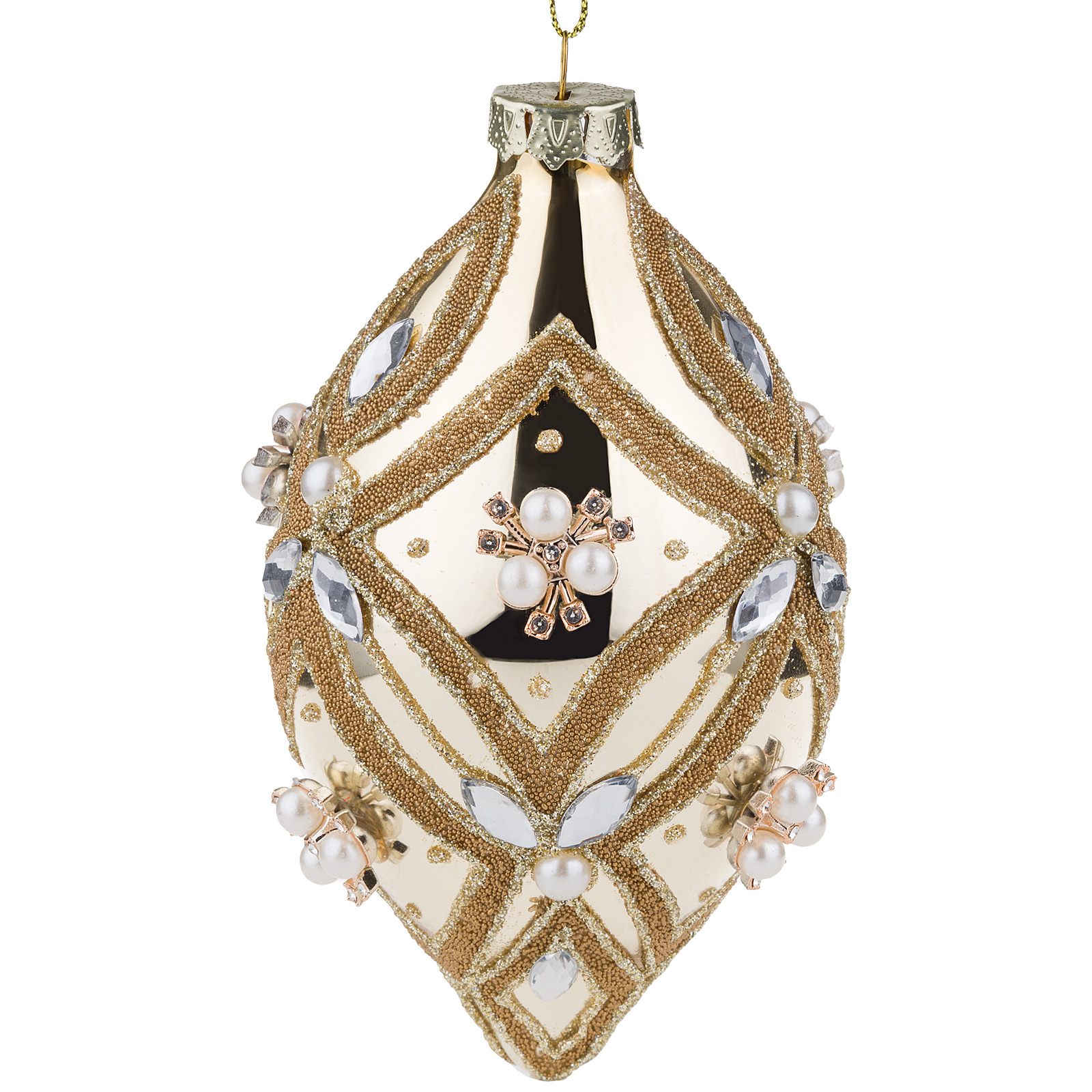 Елочная игрушка "Олива" (стекло), D8xH14 см Золотой