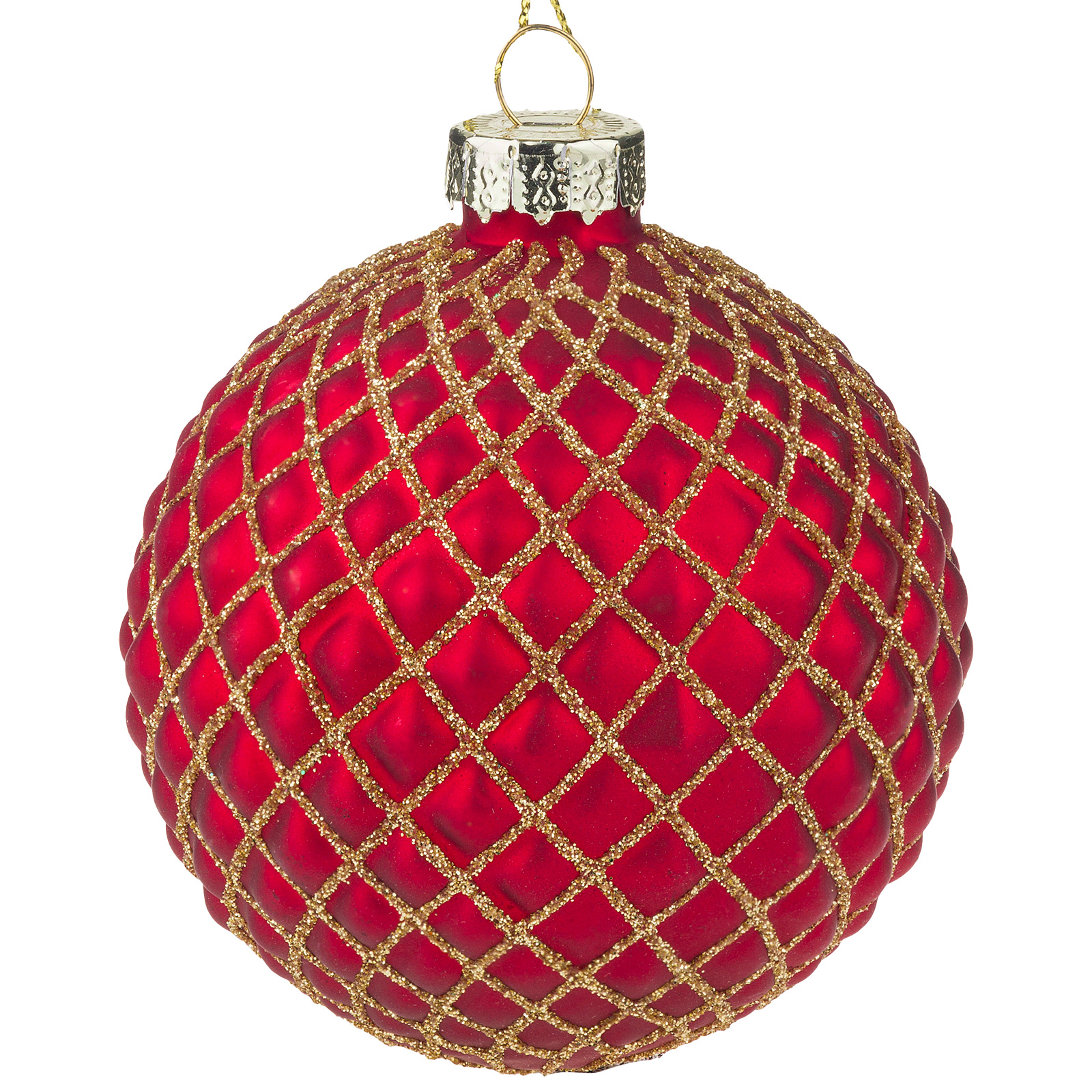 Елочная игрушка "Шар" (стекло), D8 см Золотой-красный