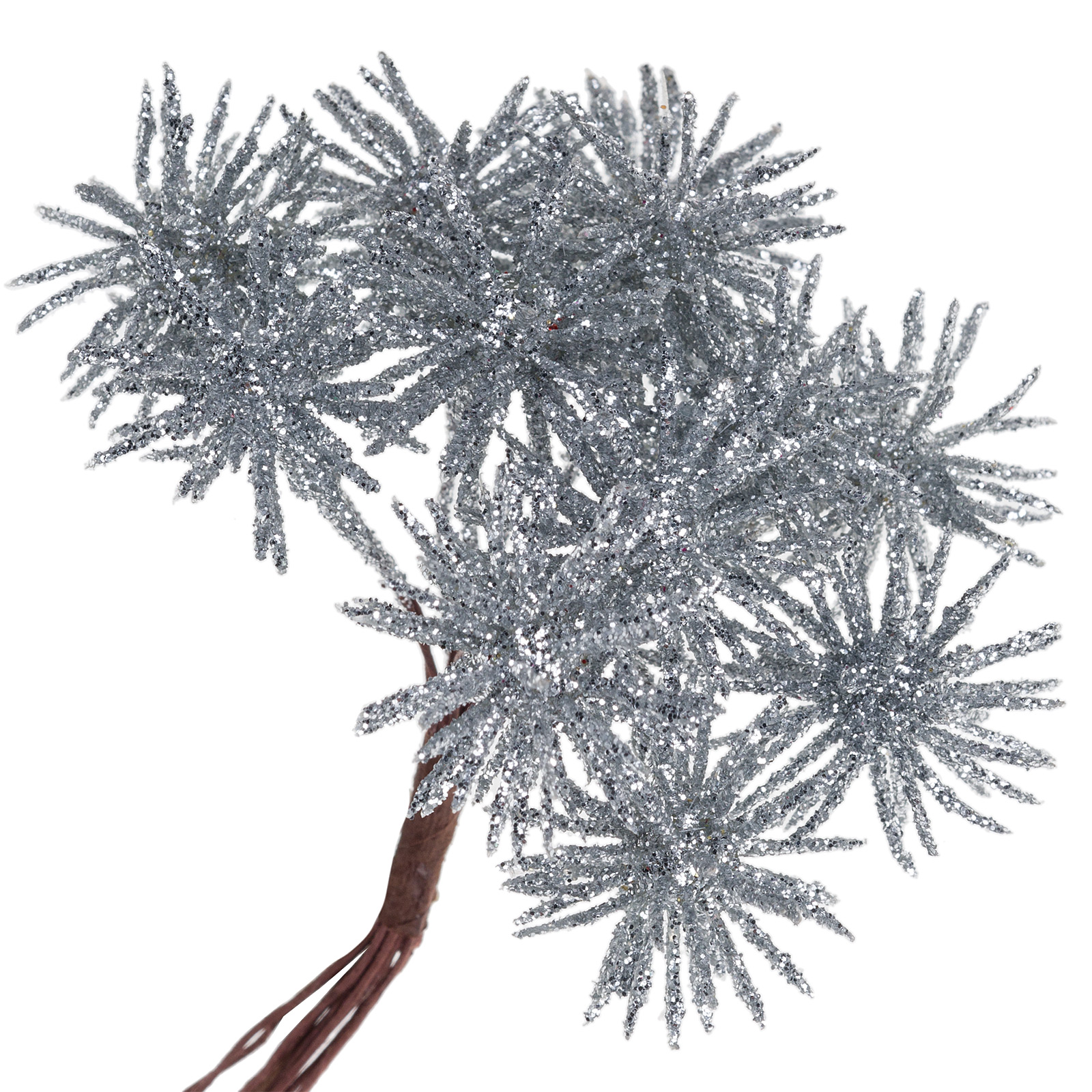 Снежинка искусственная на вставке (пластик), набор (10 шт), с глиттером Серебряный