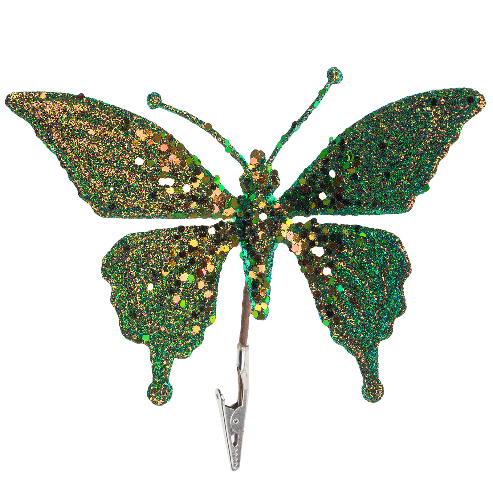 Бабочка на клипе (пластик), 16xH13 см Зеленый
