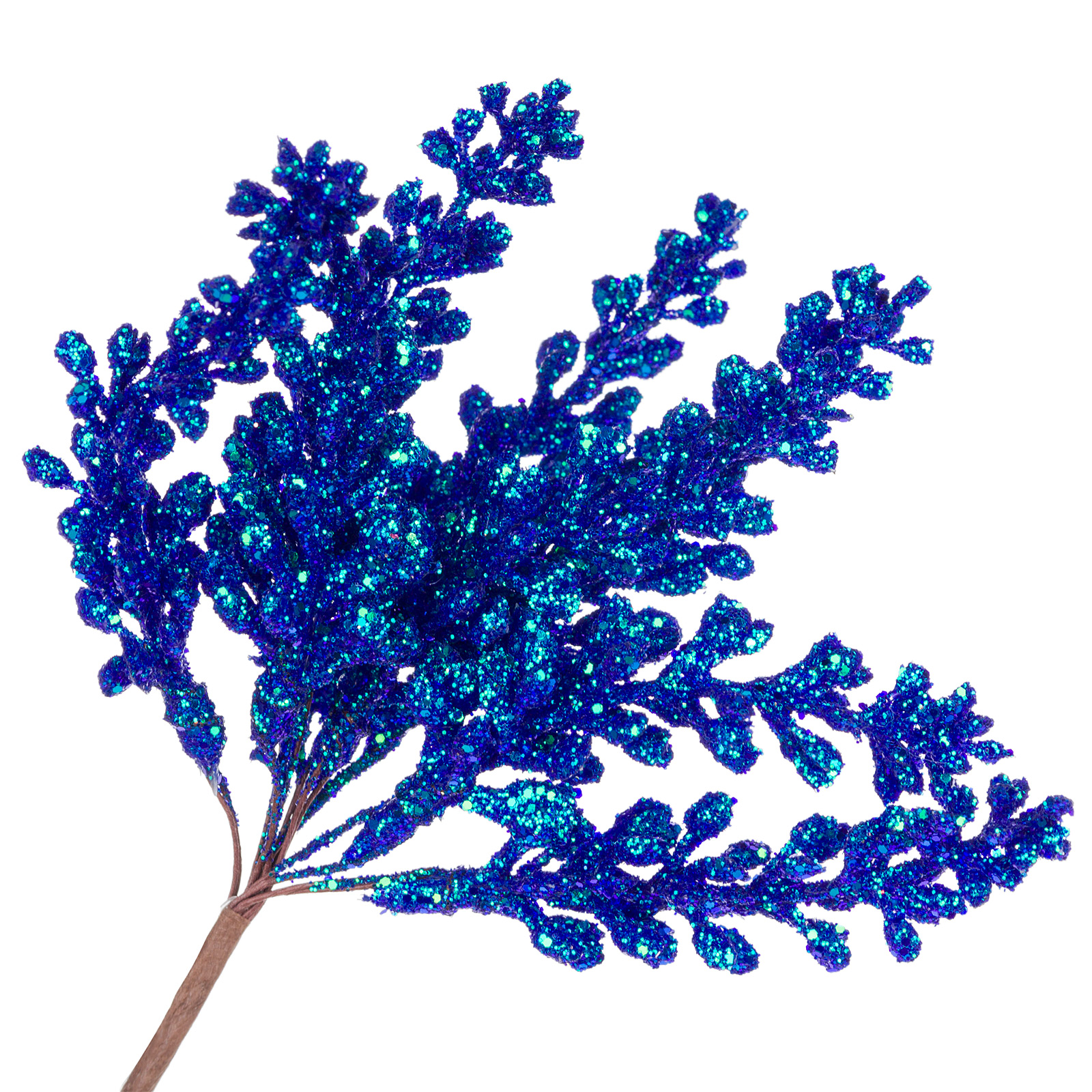 Ветка искусственная (пластик), H16 см, с глиттером Синий