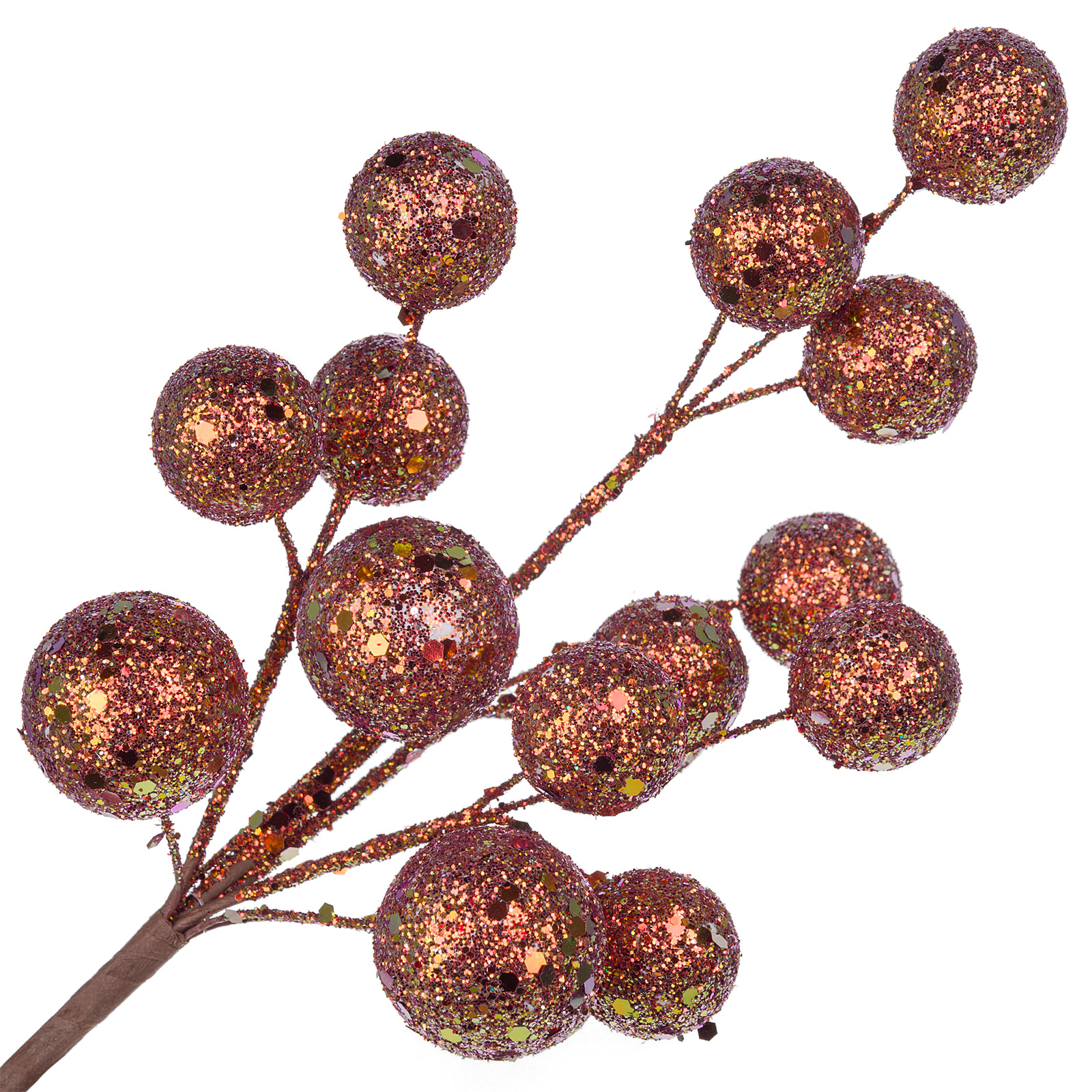 Ветка искусственная ягодная (пластик), H71 см, с глиттером Коричневый