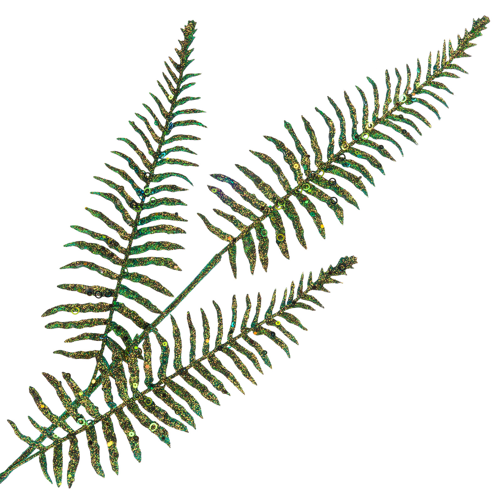 Ветка искусственная "Папоротник" (пластик), H71 см, с глиттером Зеленый