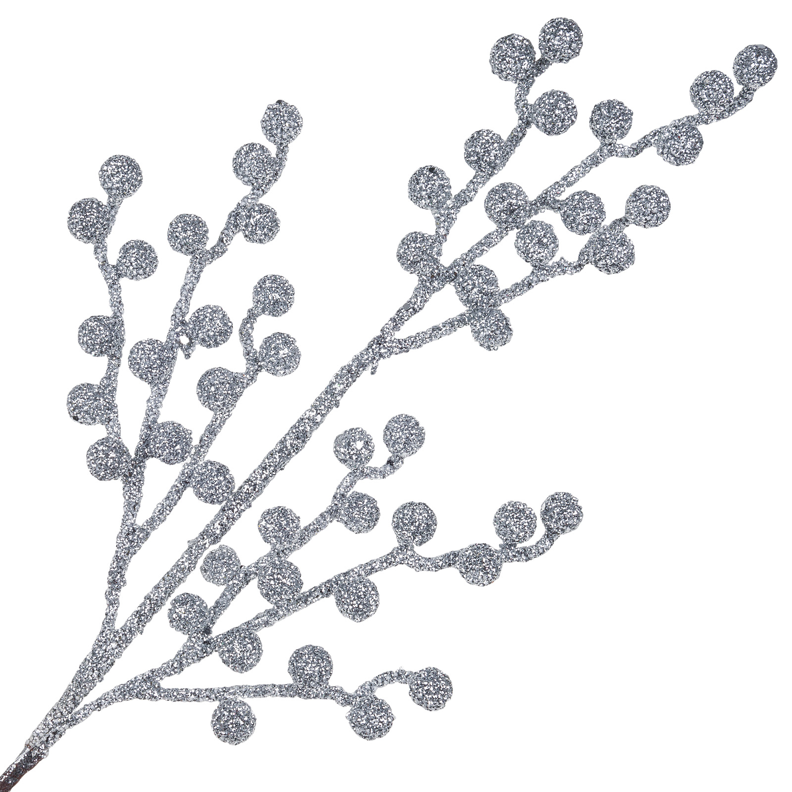 Ветка искусственная (пластик), H65 см, с глиттером Серебряный