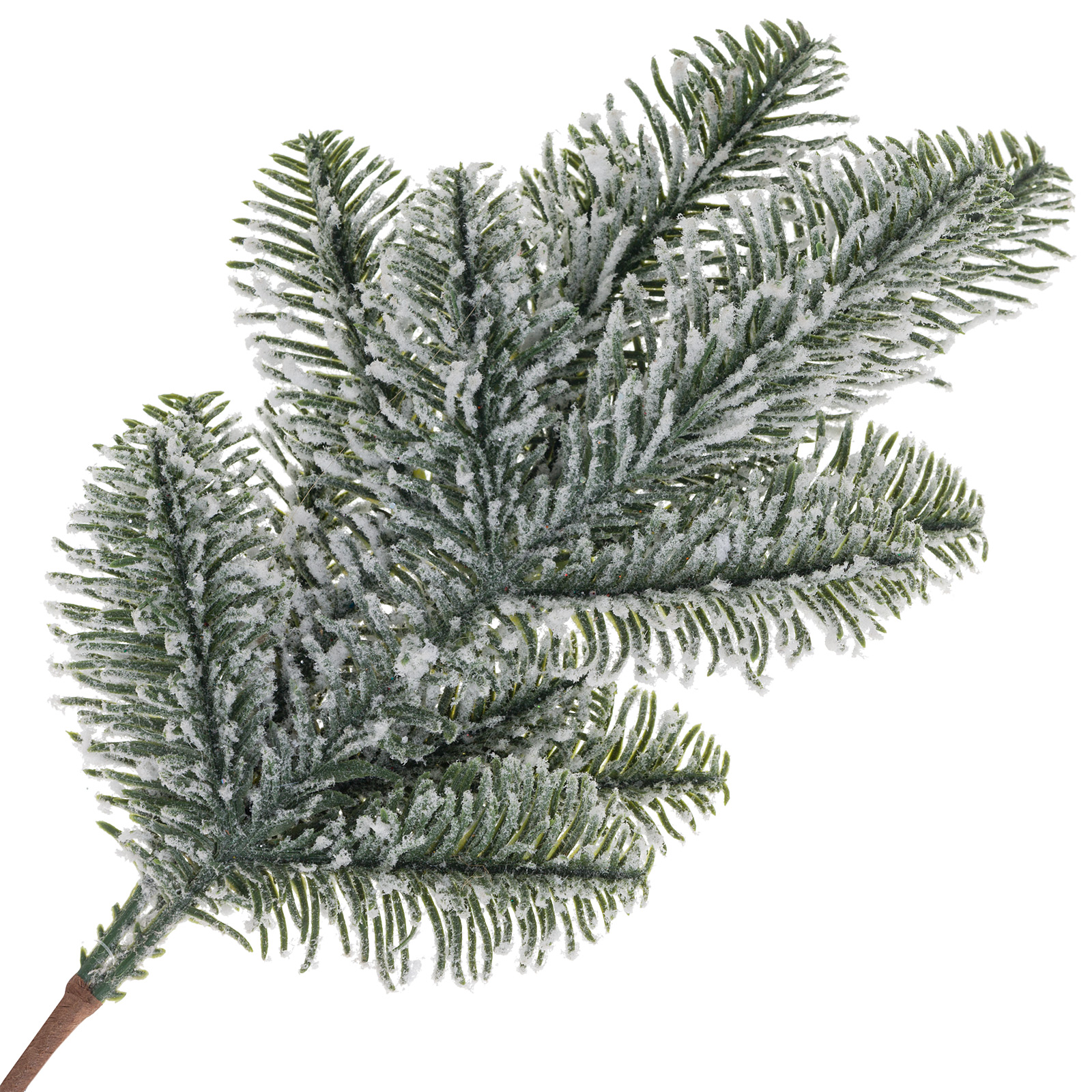 Ветка искусственная еловая заснеженная (пластик), H34 см Белый-зеленый