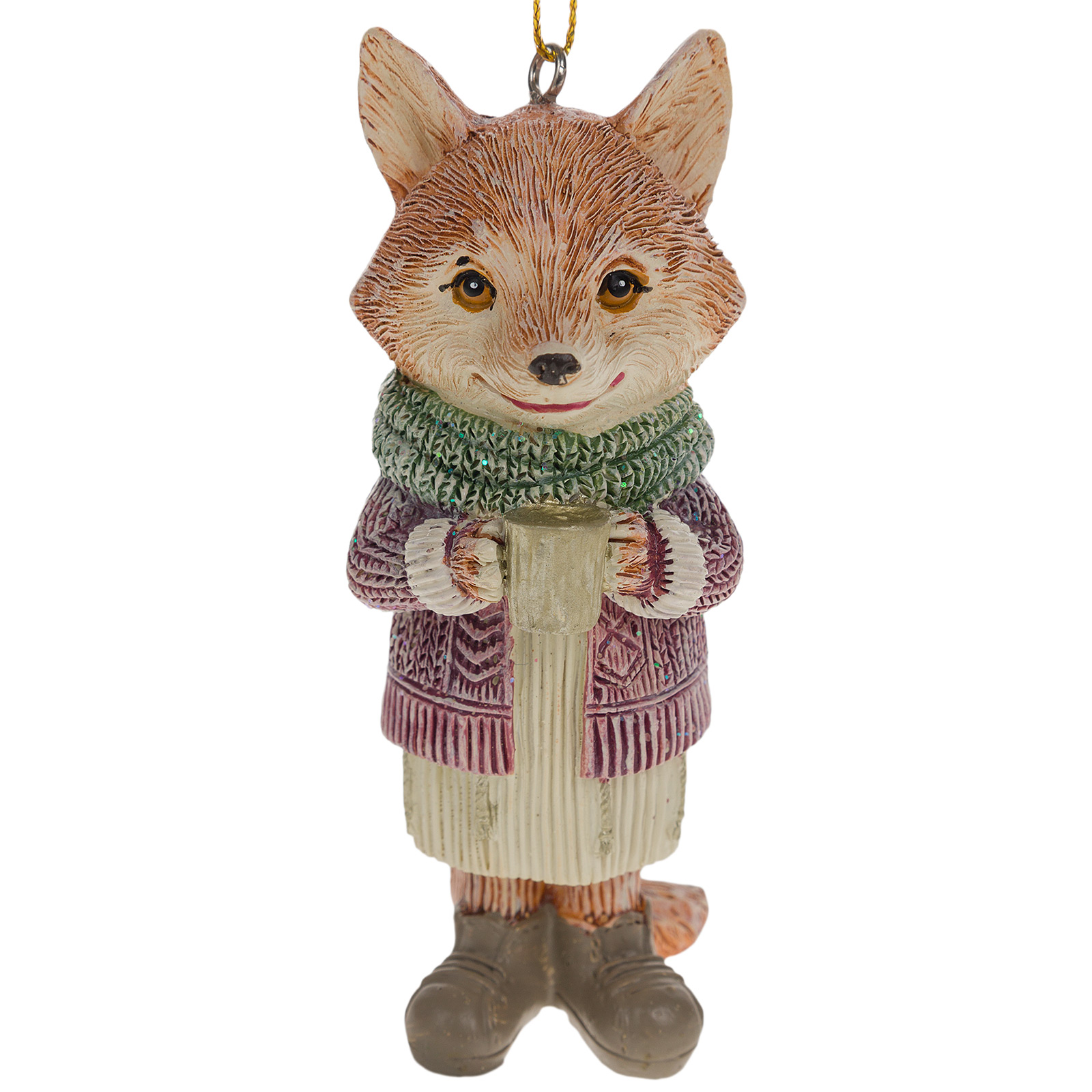 Елочная игрушка "Лисенок" (полирезин), 4x4xH10 см Оранжевый-розовый